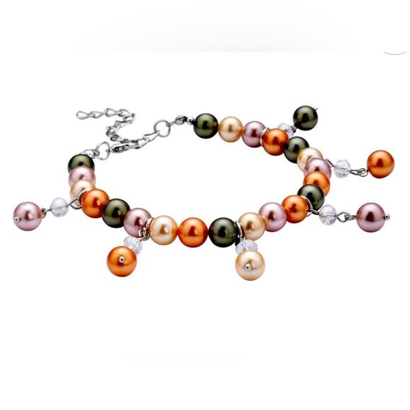Multi color Shell Pearl Bracelet 8-11 inches in Silvertone - Picture 3 of 4